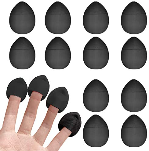 12 Stück Finger Puderquaste Make-up Mini Puderquaste Weiche Puderquaste für Foundation Concealer Kosmetik Foundation Schwamm Mineralpuder Nass Trocken Makeup Tool (Schwarz)