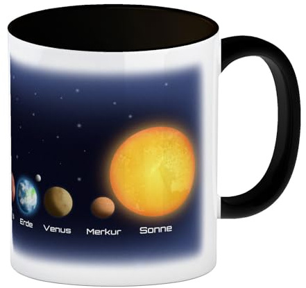 speecheese Planeten des Sonnensystems Kaffeebecher Schwarz