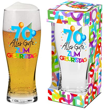 Abc Casa Vaso de cerveza de 0,5 l para 70 cumpleaños para hombres, maridos, novios, hermano, 70 años, feliz cumpleaños, regalo original para niños de 70 años en caja de regalo