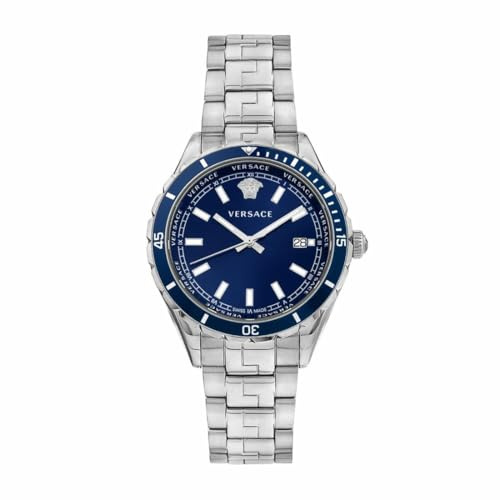 Versace - Herren-Armbanduhr Quarz Mode Armband und Gehäuse aus Edelstahl Farbe Grau Zifferblatt Analog Blau - VE3A00922