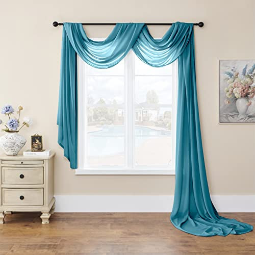 SK Studio Querbehang Freihanddeko Transparente Voile Gardine Vorhang Hochzeit Deko Foto Hintergrund Vorhangschal für Party Hochzeit Geburtstag Blau 1, 140x700cm