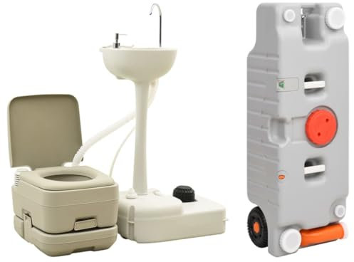 vidaXL Set Toilette Portatile Campeggio Supporto Lavamani Tanica Acqua, Toilette Mobile, Toilette Portatile, postazione lavamani da Campeggio