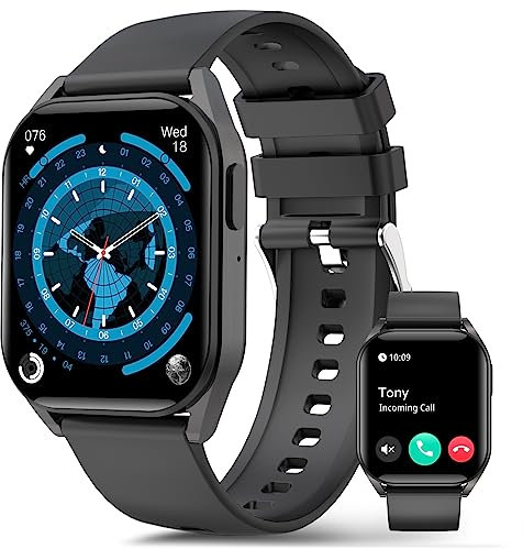 Bebinca Montre Connectée Homme Femme Appels Mains Libres, 1,85 HD Super Grand écran,123 Sports,Tension artérielle,Pression artérielle,Podomètre,SpO2,Cardiofréquencemètre,Whatsapp,IP68Etanchéité,Noir