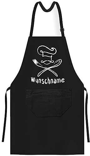 OM3® Wunschname + BBQ Grillschürzen - Aprons - personalisierte Schürze - Küchenschürze für Erwachsene Unisex