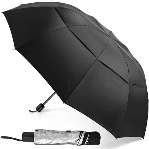Kalolary 62 pouces Grand Parapluie de Golf avec Protection UV UPF 50+, Parapluie à Double Couche Ventilée et Résistant Au vent, Parapluie Extra Large pour Homme Femme (noir)