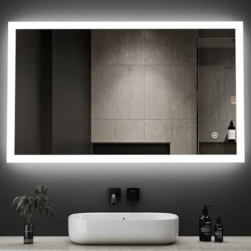 Boromal LED Badspiegel mit Beleuchtung 100x60cm Badezimmerspiegel 3 Lichtfarbe Dimmbar 3000-6500K 3410LM Kaltweiß Neutral Warmweiß Wandspiegel Lichtspiegel LED Spiegel mit Touch Schalter