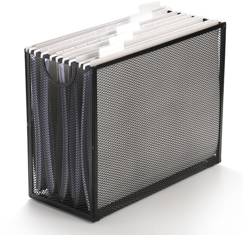 Hiceeden Hängeregistratur-Organizer, Aktenordner in Briefgröße mit 5 Hängemappen, Metallgeflecht, Aktenbox, Schreibtisch-Aktenordner, Aufbewahrungsbox, vertikal, Schwarz