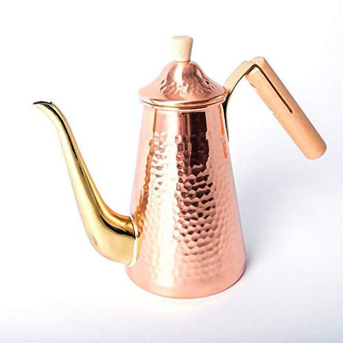 OQHAIR Cafetera Cafetera con Cuello de Cisne Cafetera Hecha a Mano Cafetera de Boca Fina con Mango de Madera Cafetera de Acero Inoxidable (Color: Plata, tamaño: 700 ml) (Oro 700 ml)