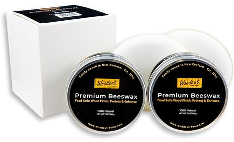 Beeswax Woodcut Premium 14oz total, Wood Cream Food Safe for Cutting Boards, Woodturning, Furniture, Benchtops and Baby Toys. Leather 2x Aluminium Containers with two Sponges