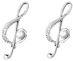 Doppel-Pack Notenschlüssel Violinschlüssel Brosche Musiknoten Brosche mit Perle K59x2