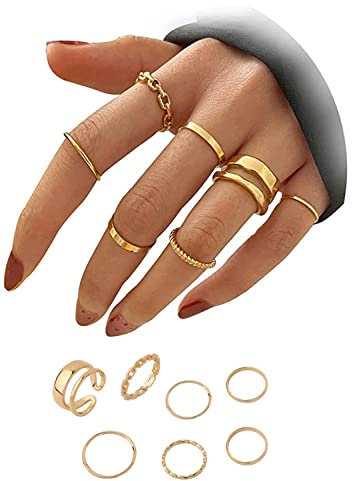 xlwen Knuckle Rings Set für Frauen Mädchen Schlangenkette Stapelring Vintage Boho Midi Ringe Größe gemischt Fingerringe Ringe Damen Set Finger Midi Ring Set für Männer und Frauen Geeignet (Gold)