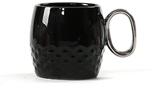 Coffee Mugs Porcelain Coffee Mug Tea Cup, 12 Oz Coffee Mug, Milk Cup with Lid and Spoon, Classic White and Black for Choosen, Pineapple Shape Cups (Color : Black+Silver Handle)