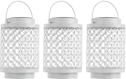 Solarlampen für Außen Gartendeko Laterne orientalische Lampe Solar Laternen für draußen Metall weiß, orientalisch, LED, DxH 13x18 cm, 3er Set