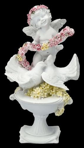 Figura de ángel con rosas y palomas, 14 cm, decoración de ángeles, color blanco