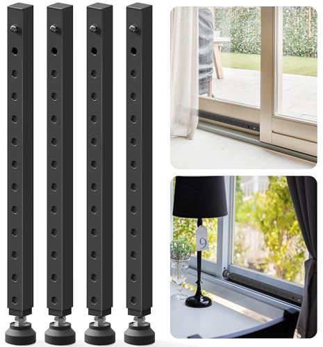 Gadgetzan Adjustable Window Security Bar,17-33 Inch Sliding Door Security Bar Lock with Rubber Base,Window Stopper for Patio Sliding Glass Door/Sliding Window/Anti-Theft/Child Safety (Black - 4 Pack)