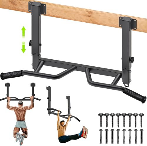 SELEWARE Ceiling Mounted Pull Up Bar, Height Adjustment Multifunctional Chin Up Bar for Home Gym Workouts, Heavy Duty Steel Construction, 500 lbs Capacity