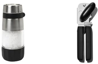 OXO Good Grips Accent Mess-Free Salt Grinder, Silver & Good Grips Soft Handled Tin Opener