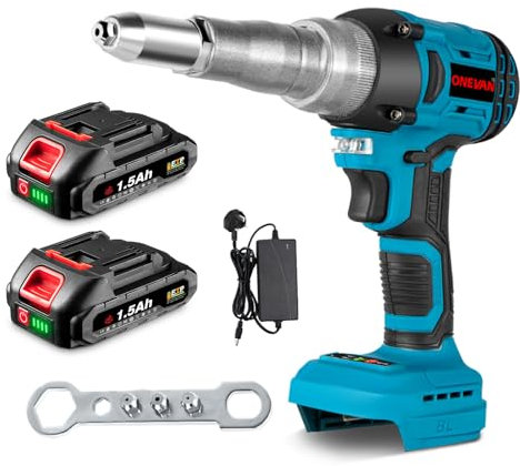 ONEVAN Cordless Rivet Gun Battery Riveting Pliers - Cordless Pop Rivet Attachment for Screwdrivers and Drills, with a Rivet Gun Power of 20,000 N for 2.4-5.0 mm Blind Rivets