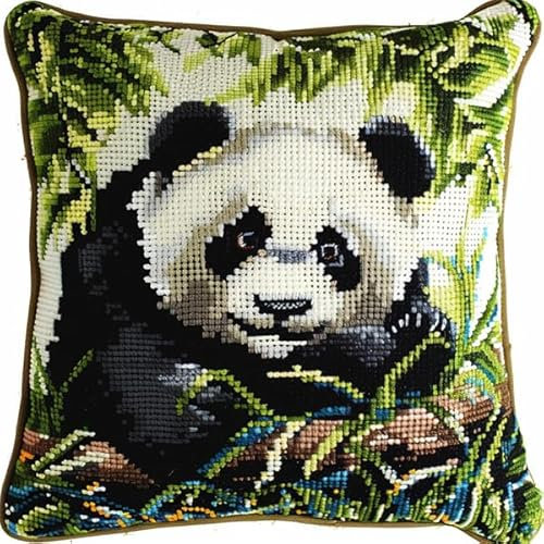 Lfynior Kreuzstich Kissen Set Vorgedruckt Panda Stickkissen zum Selbersticken 45X45cm Stickpackung Stickset Kreuzstich Kissen zum Basteln Stickkissen Stickpackung mit Vorgedruckt Kreuzstichmotiv