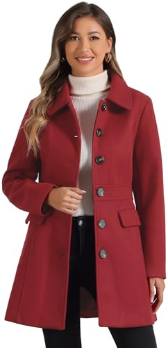 Allegra K Abrigo de invierno con cuello de piel sintética de un solo pecho para mujer Rojo Oscuro S