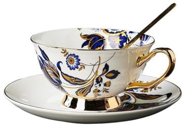 SDA287MZ Tazze da caffè Set di Tazze e piattini Europei Tazze da tè Inglesi in Ceramica for Uso Domestico Tazze e piattini Tazze da tè Nere di Alta qualità con Cucchiaio Tazze da Colazione