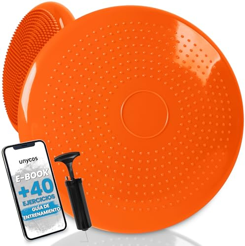 unycos - Cuscino Propriocettivo per Riabilitazione e l'Equilibrio Ø34 cm【Include Pompa | Esercizi E-Book】Disco Ortopedico Gonfiabile, Balance Board per Postura, Allenamento, Fitness (Arancione; Basic)