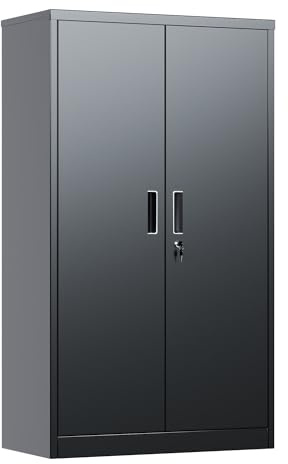 SUPEER Armadio per documenti, Armadio in metallo con 3 ripiani regolabili in altezza, Lamiera d'acciaio con verniciatura a polvere, Armadio in acciaio per attrezzi, Garage 140 cm x 80 cm x 40 cm (Nero