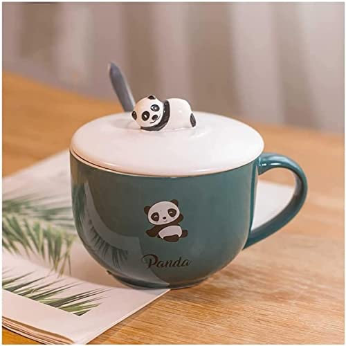 Tazas de desayuno gigantes, ensaladera, taza de sopa de cerámica, taza de sopa única, recipiente for café, té, cuencos de sopa, grande de 22 onzas con tapa, cuenco de sopa de cerámica lindo con cuchar