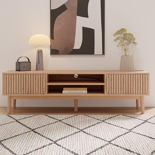 Mutuolux Meuble TV 150 cm, Armoire de Télévision avec 2 Portes Coulissantes,Meuble Télé de Salon avec 5 Pieds Antidérapants,Armoire Basse Salle de Séjour Intérieur Convient pour Le Salon, La Chambre