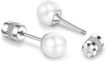 Perle Titan Ohrringe Hypoallergen Damen Herren Mädchen G23 Titan Ohrstecker mit Schraubverschluss Kleine Perlen Ohrstecker 6mm