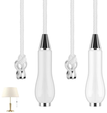 ALLisWE Bathroom Light Pull Cord Handle with Nylon Pull String Light Switch Chrome Finish White Porcelain Pull Cord End Blind Cord Handle for Classic Light Fan Switch (White Light Pull Cord-2PCS)