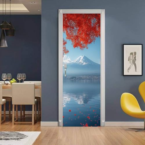 Türtapete Selbstklebend 77x200 cm Türfolie Selbstklebend Japanische Landschaft Türaufkleber Türposter Berg Fuji Türsticker Fototapete 3D Effekt für Schlafzimmer Wohnzimmer Küche 1721a