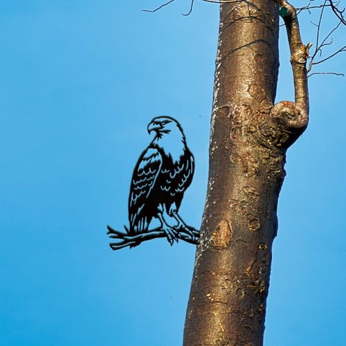 SUPERDANT Decoration Jardin Exterieur avec Aigle Ornement de Decoration d'arbre avec Silhouette Noire Animaux Piquets Yard Art en Métal Décoration Fer Forgé pour Jardin 21.5x20cm