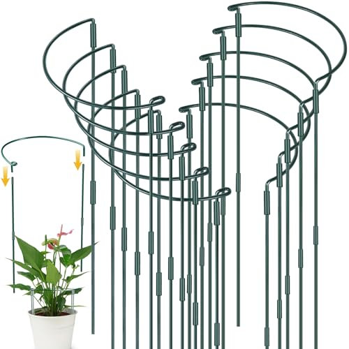 YeahBoom 10 Pezzi Pali di Supporto per Piante,25 × 80cm Regolabili Supporti per Piante Semitondi,Anello di Supporto per Piante,Semitondo Anello di Supporto,per Peonie, Vite, Piante Rampicanti Fiore