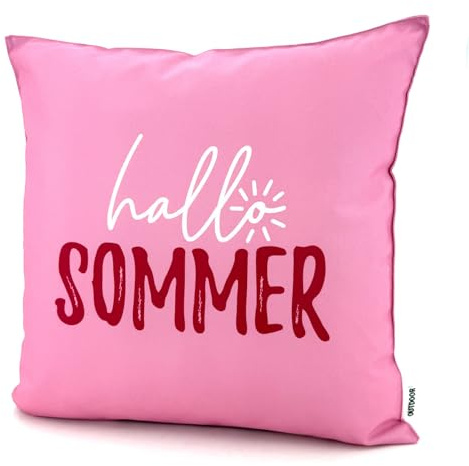 heimtexland ® Outdoor Deko Kissen 45x45 mit Füllung Garten Lounge Dekokissen wasserabweisend wetterfest Outdoorkissen Gartenkissen Bedruckt Typ906 Pink