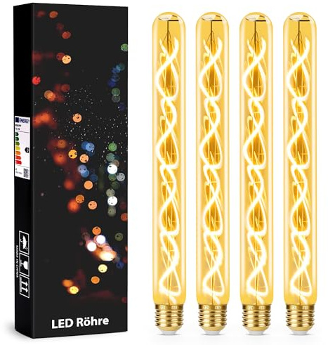 ESONLITOR Lampadina LED E27 Dimmerabile, Lampadina Vintage E27 4W T32 Lunghezza 30 cm, Lampadine LED E27 luce calda 2200K ideale per casa, bar, ristorante - 4 pezzi
