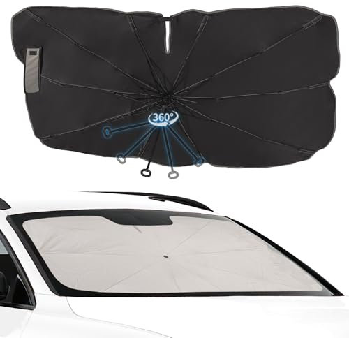 Arespark Parasole Parabrezza Interno, Ombrello Auto con Asse Rotante 145 * 80cm Pieghevole, Protezione UV per SUV, Auto e Camion