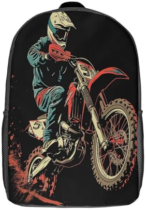 Moto-Cross Rucksack,Vintage-Grafiken Kind Schultasche Für Teenager,geeignet Für Schule Und Reisen 17inch