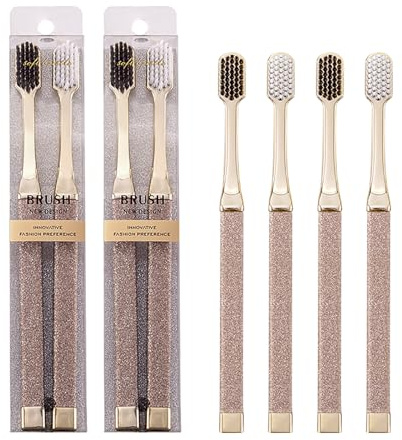 POWERLAND Spazzolino da denti di lusso, setole di carbone, spazzolino manuale per adulti, setole comode, antiscivolo, gengive sensibili, igiene orale, 4 pezzi