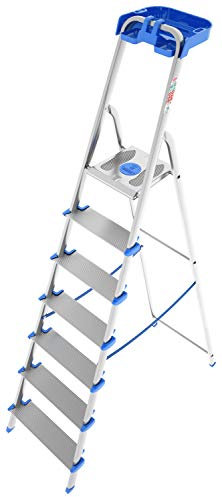 COLOMBO Scala Pieghevole in Alluminio 3/4/5/6/7/8 Gradini – Struttura Robusta con Piattaforma Antiscivolo, Gradini Extra Large da 12cm e Vaschetta Portautensili – Conforme EN131 TÜV-GS – Made in Italy