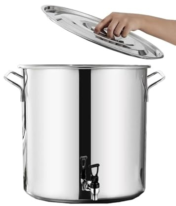 DUOAZJL Suppentopf Mit Deckel – Suppentopf Aus Edelstahl Mit Verbundboden, 5–90 L, Weinkübel, Dicke Milchkanne Mit Hahn, Runder Suppentopf Mit Soft-Touch-Griffen(35 * 35cm(30L))