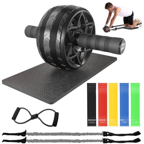 FumyFumy Ruota Addominali Attrezzi, Ab Roller Wheel Per Allenamento Di Forza Fitness Per Casa Attrezzi Palestra Multifunzione con corda di Resistenza, Cintura Yoga/Supporto per Flessioni