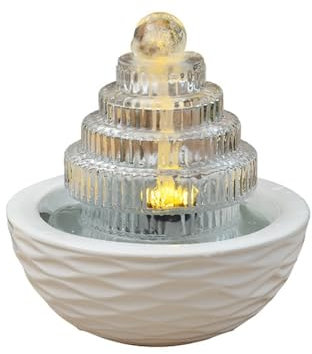 HLHLOP777 Fontana da Tavolo Fontana da Tavolo in Vetro con Acqua Corrente, Ornamenti Luminosi, Decorazione in Ceramica Fontana d'Acqua