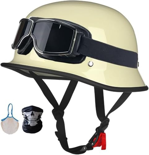 Retrò Mezzo Conchiglia Casco,Casco Da Moto Aperto Caschi A Scodella,DOT/ECE Omologato Con Visiera Casco Da Moto Scooter Per Donna Uomo Caschi Motorino Vintage Per Adulti 1,L