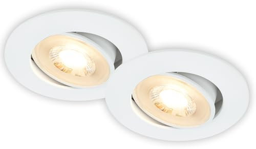 BRILONER Set of 2 LED recessed downlights 230V Flat, Adjustable, Warm White Light, Downlight, Ceiling Spotlight, LED Lights, recessed spotlights, 68mm Hole Size, 8 x 3.2 cm, White