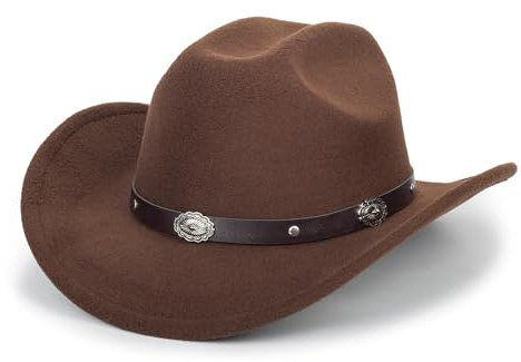 KorhLeoh Cowboyhut aus Filz, Cowgirlhut für Damen und Herren, breite Krempe, Panama-Fedora, Schwarz