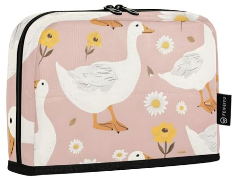 Mnsruu Federmäppchen mit niedlichem Gans auf rosa Mädchen-Hintergrund, großes Fassungsvermögen, Stifteetui für Jungen und Mädchen, mehrschichtiges Stifteetui, Stifthalter, Schreibwaren-Organizer für