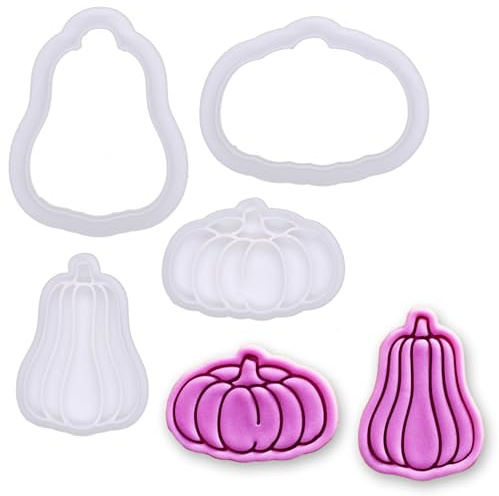 BAKERLOGY Fall Harvest Mini Cookie Cutter & Stamp Set (Short & Tall Pumpkin Designs) – Cute Autumn Fondant Embossing Stamp Cutters for Thanksgiving Baking, Cupcake Toppers & Seasonal Treats