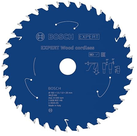 Bosch 1x EXPERT Wood Cordless cirkelsågklinga till handcirkelsågar (för Mjukt trä, Hårt trä, Ø mm, Professional Tillbehör Handhållna sladdlösa cirkelsågar)
