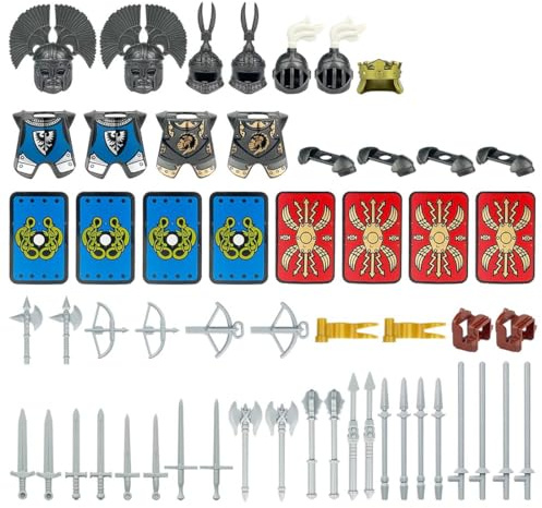 ExPrismarx Militär Waffen Set, 57 Teiliges Mittelalterliche Ritter Waffen Rüstung Zubehör Bausteine-Set, Kompatibel mit Marken